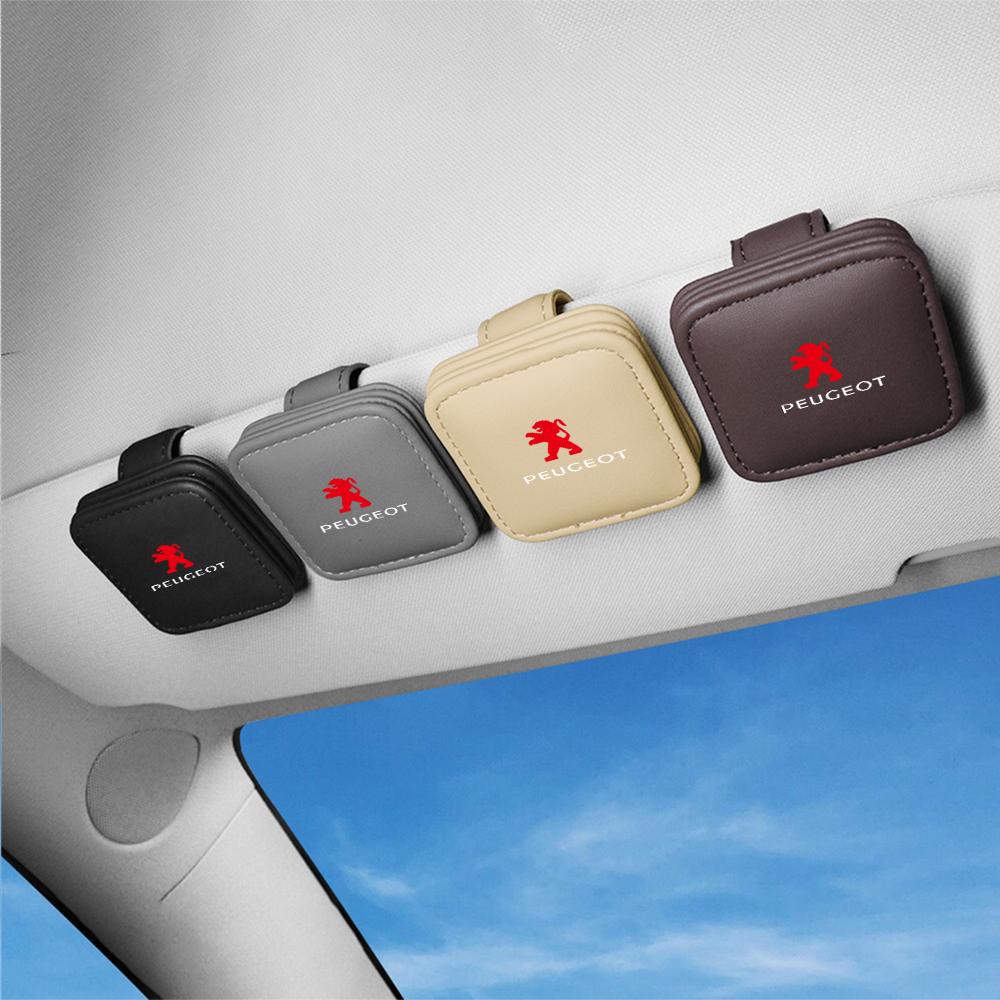1Pc Car Leather Sun Visor Fold Sunglasses Storage Fastener Holder For Peugeot 206 207 208 306 307 308 406 407 108 2008 3008 5008