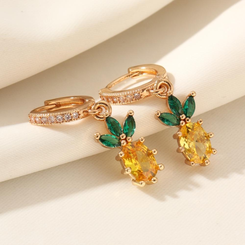 1 Pair Cute Fruit Dangle Earrings for Women Cubic Zirconia Jewelry Wedding Party Accessories