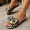 Fashion Women Slippers Ethnic Style Printed One-Line Beach Slippers Casual Bohemian Flat Sandals Sexy Vacation Shoes Women Slides Women