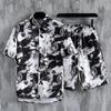 Гавайский мужской комплект рубашек Ink Wash 3D шорты с короткими рукавами рубашка с цветочным принтом Пляжный отдых Лето