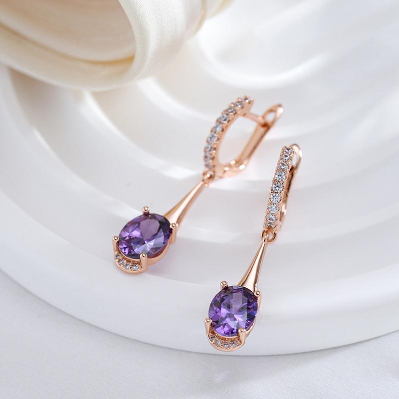 Длинные серьги-подвески с английской пряжкой и фиолетовыми кристаллами из циркона для женщин, модные висячие украшения для ушей