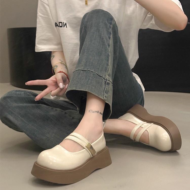 Mary Jane Women's Shoes Summer 2025 New Models with Skirts Big Head Single Shoes Muffin Platform French Black Small Leather Shoes