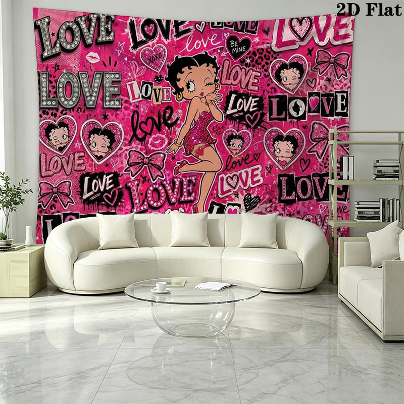 Betty Boop Wall Tapestry Aesthetic Wall Hanging Printed Fabric Blanket Decorative Tapestries for Bedroom Living Room Home Decor