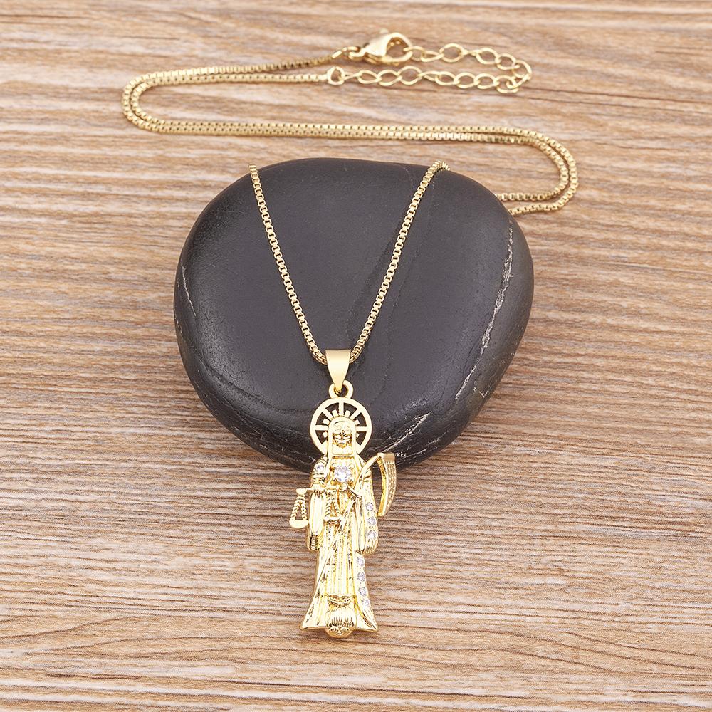 Nidin Simple Design Classic Fashion Grim Reaper Death Antique Gold Plated Pendant Women Men Long Chain Necklaces Jewelry Gift