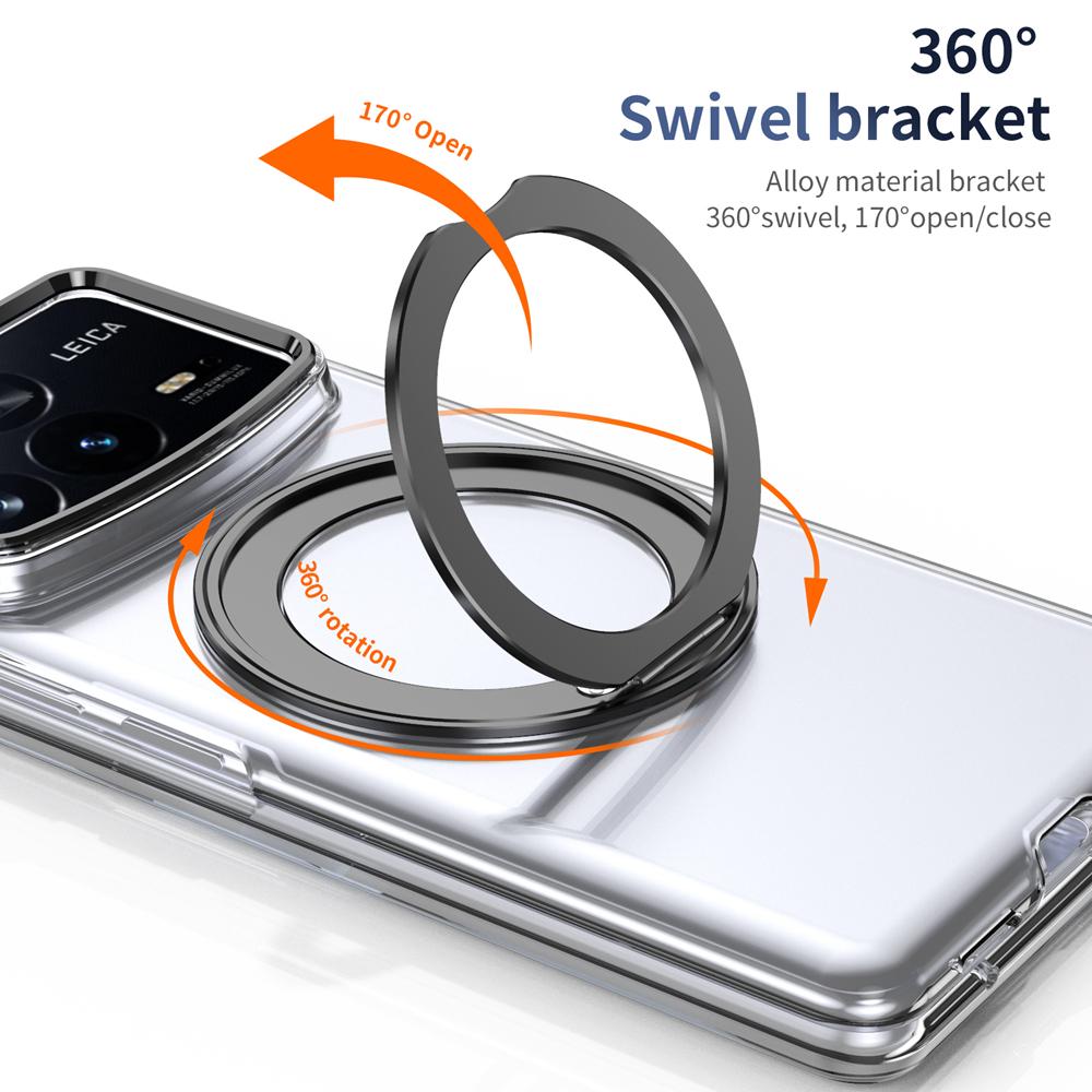 KEYSION Чехол-подставка с магнитным кольцом, вращающимся на 360°, для Xiaomi MIX Fold 4, прозрачная жесткая ПК-накладка для телефона со стеклянной защитной пленкой для экрана
