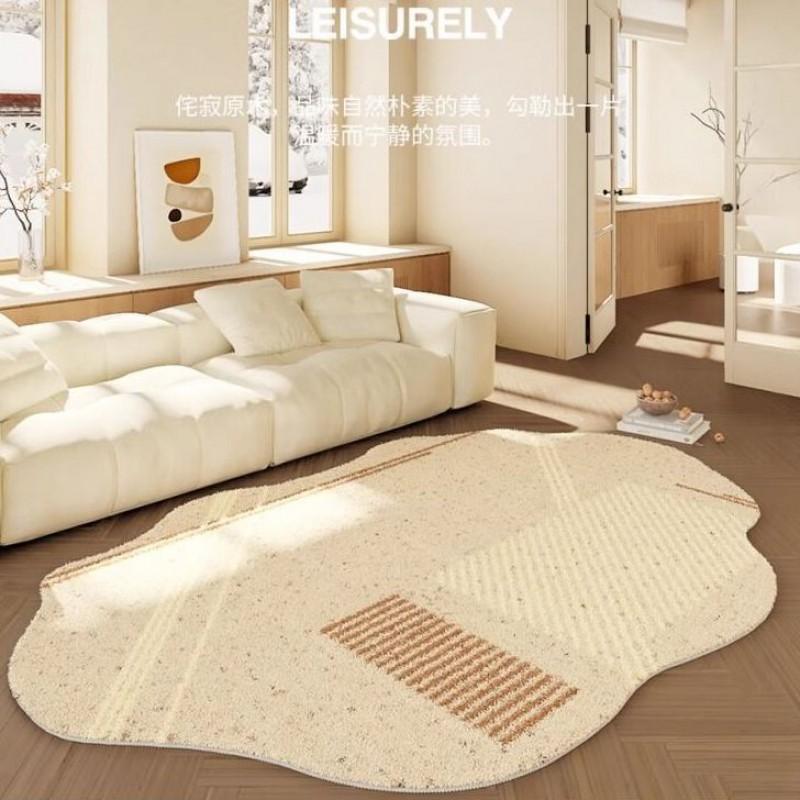 Creamy Style Irregular Shaped Area Rug Living Room Bedroom Non-Slip Washable Faux Wool Floor Mat