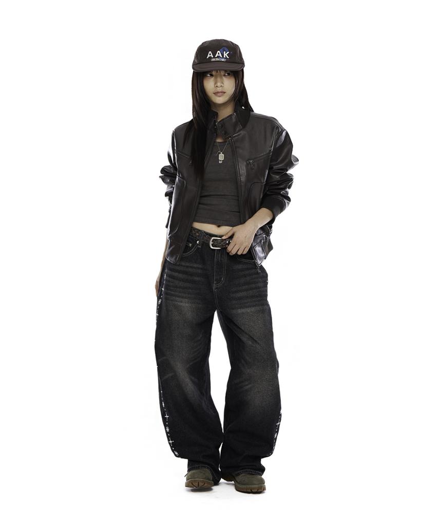 AAKAM Side Rhinestone Denim Pants (Black)