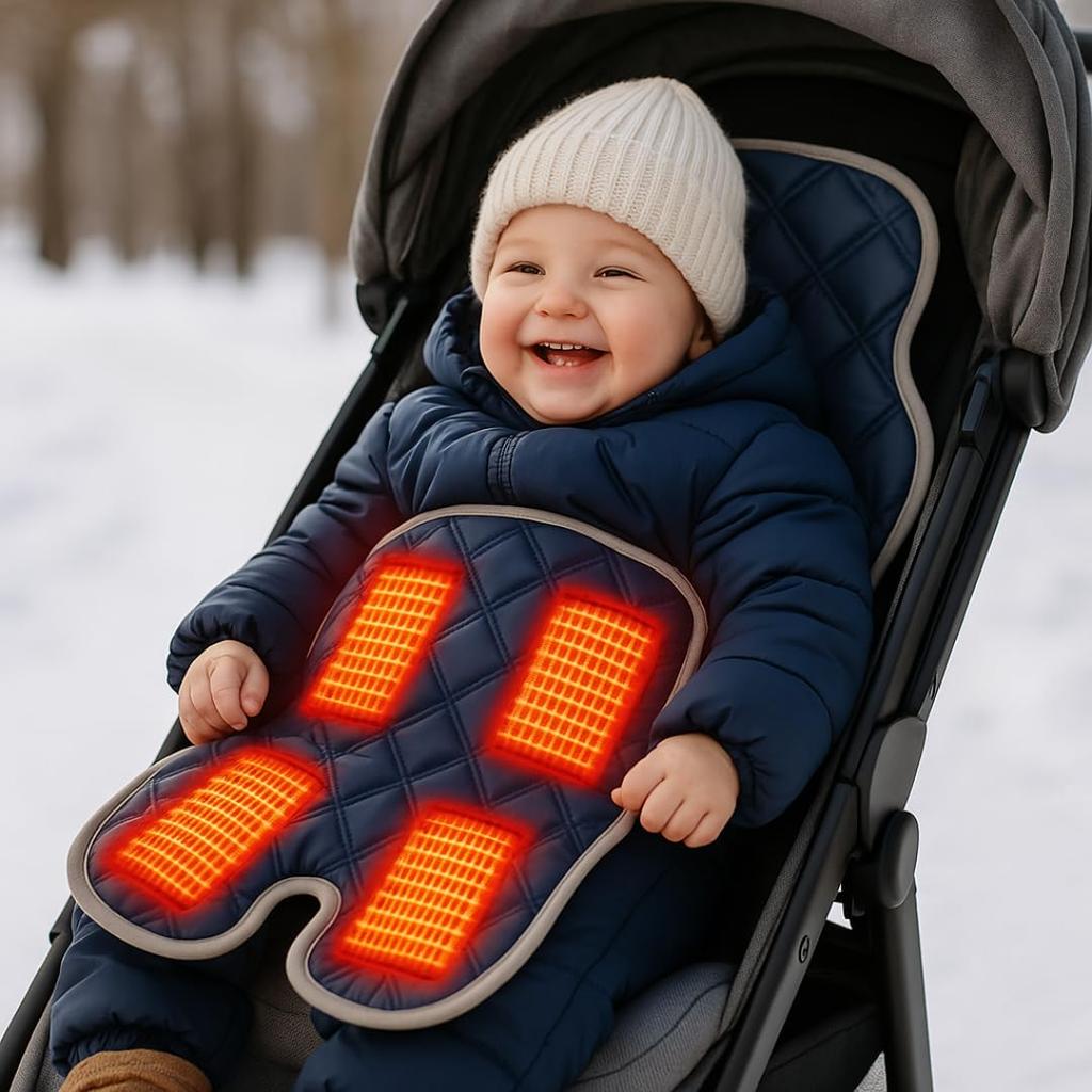 Baby Car Seat Warmer Cushion, Winter Cold Protection Cape, Child Electric Heated Blanket with Adjustable Temperature (Blue)