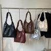 Fashion Pleated Straps Solid PU Shoulder Bags  Hasp Handbags for Women  Designer Style Tote