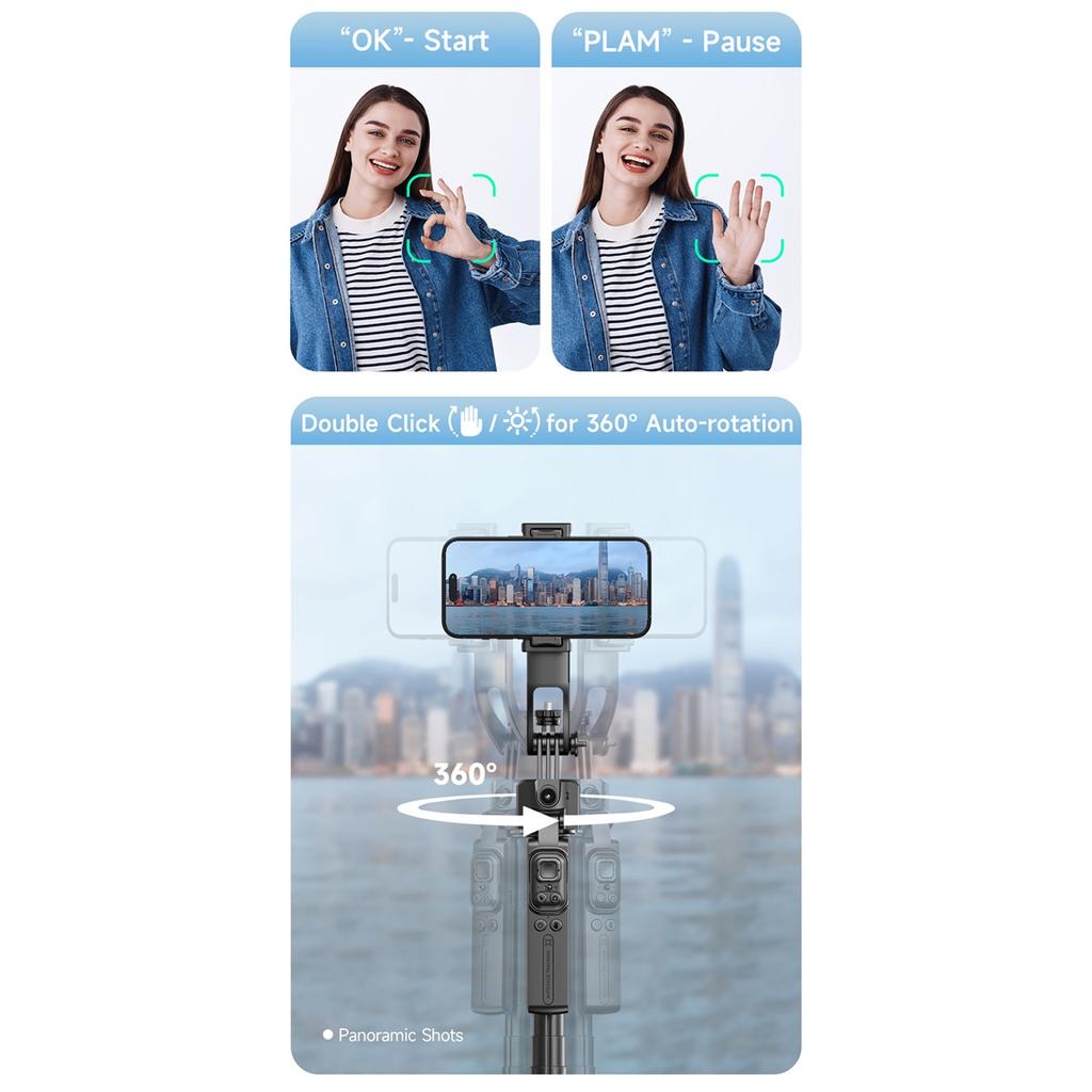 5 In 1 Selfie Tripod Universal Joint Stabilizer For 360° Automatic Rotation AI Tracking Shooting