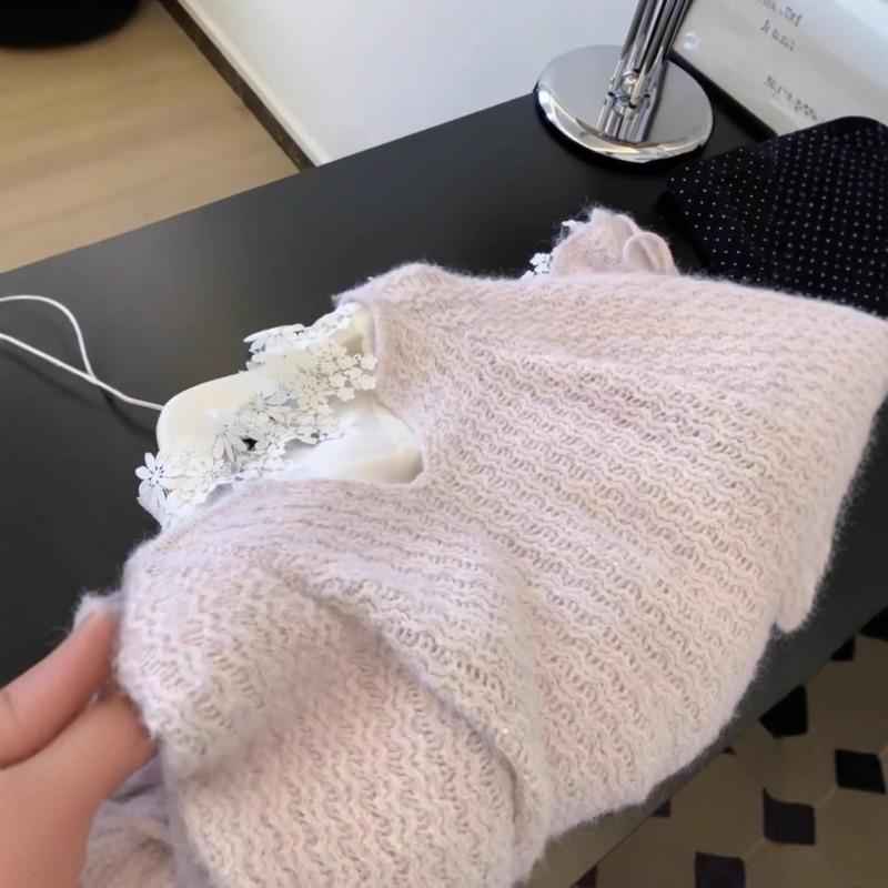 Фиолетовый Мягкий Стиль Толстый Вязаный Свитер для Женщин Осенью и Зимой Корейский Стиль Свободный Мягкий Восковой Длинный Рукав V-образный Вырез Топ Модный