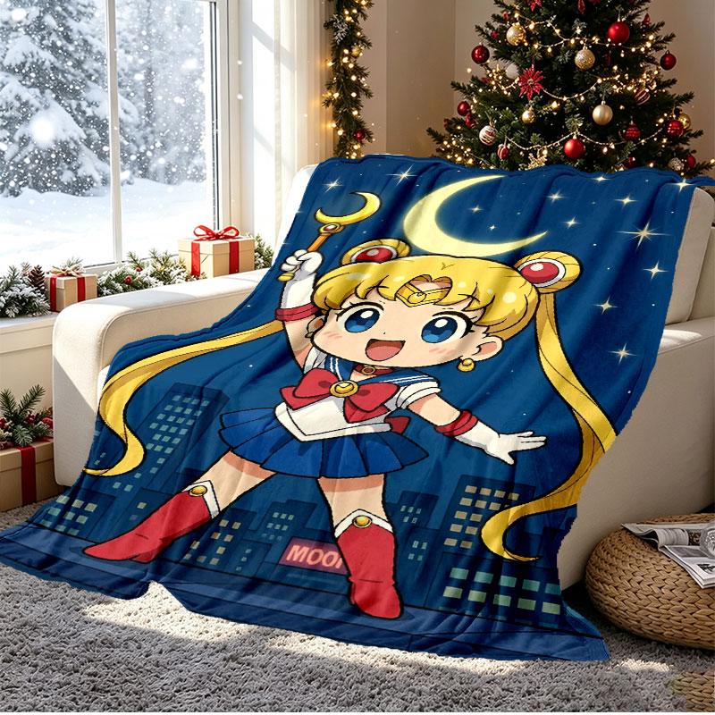 Sailor Moon Pattern Blanket for Home Decoration, Bed, Sofa, Car Travel, Camping, Suitable for All Seasons, Birthday Christmas Gift
