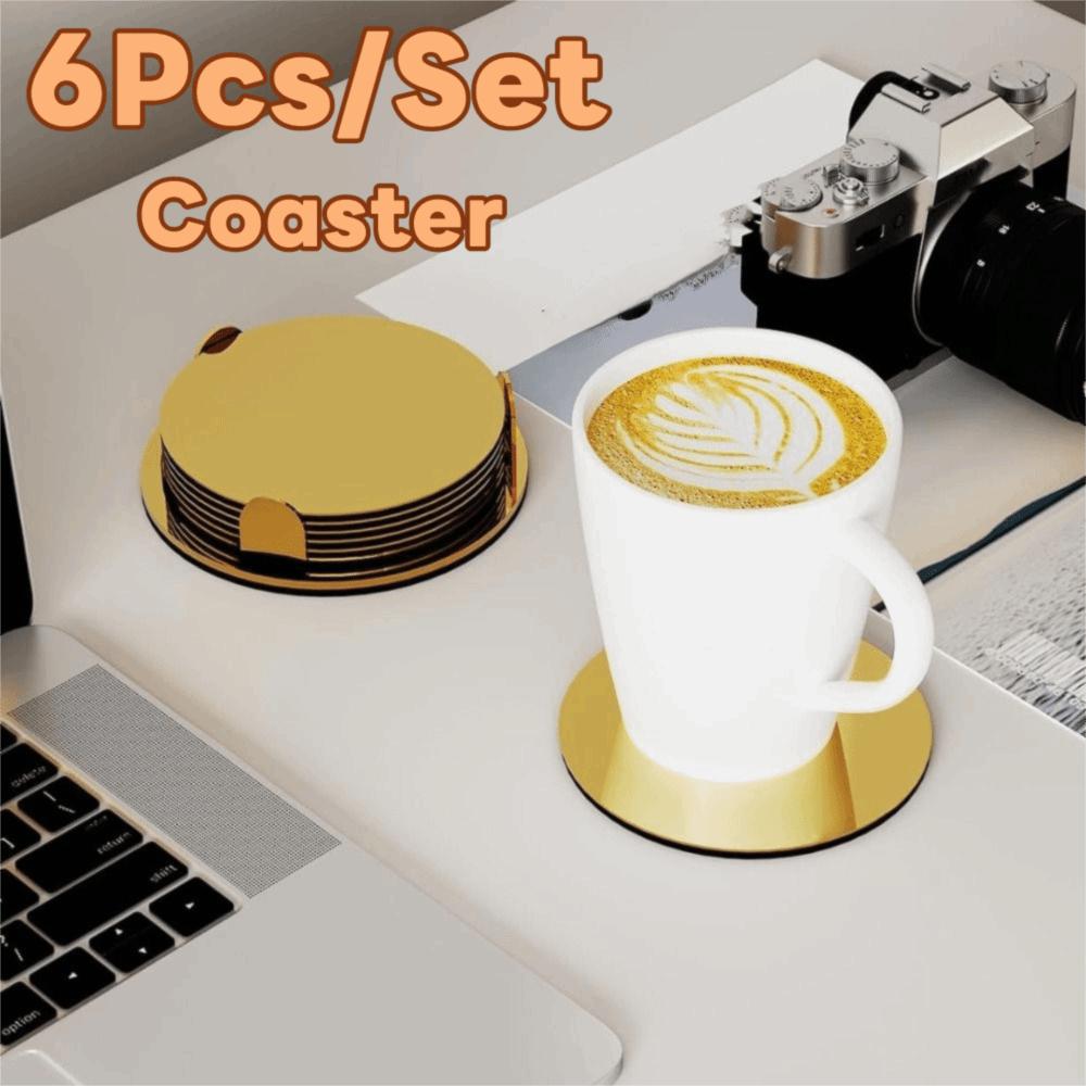 Scald-proof Insulated Cup Mat Mirror-like Drink Pad Gold Stainless Steel Coaster Set Restaurant
