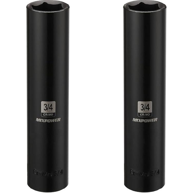 MIXPOWER 1/2" Привод. x 3/4 дюйма, Сверхдлинная, Глубокая, 6-гранная, Ударная, Легированная Сталь Cr-Mo, Дизайн с Радиусными Углами, Двойная Маркировка Размеров, Длина 5 дюймов