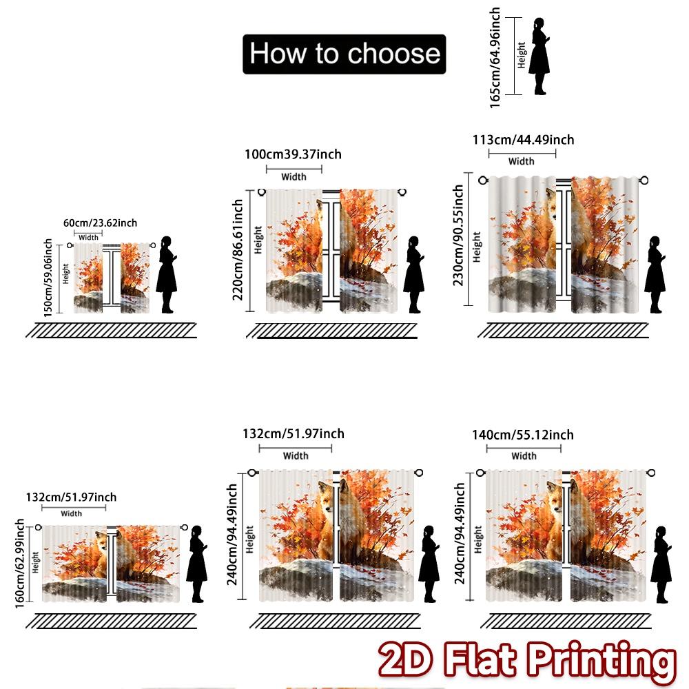 2pcs, 2D FLAT PRINTING Curtains (Without Rod) Autumn Fox(4) Minimalist Holiday Curtains Versatile Polyester Curtains Art Deco