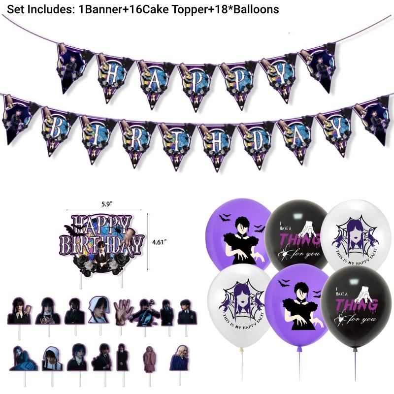 Украшения для дня рождения в стиле сериалов ужасов, латексные шары, топперы для торта и флажки