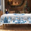 Vintage Country Farmhouse Christmas Tablecloth with Santa Claus Snowman and Wreath Holiday Print