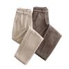 Plush Coffee Woolen Straight Pants for Women Autumn and Winter High Waist Loose Slim Stitching Thick Nine-point Cigarette Pants