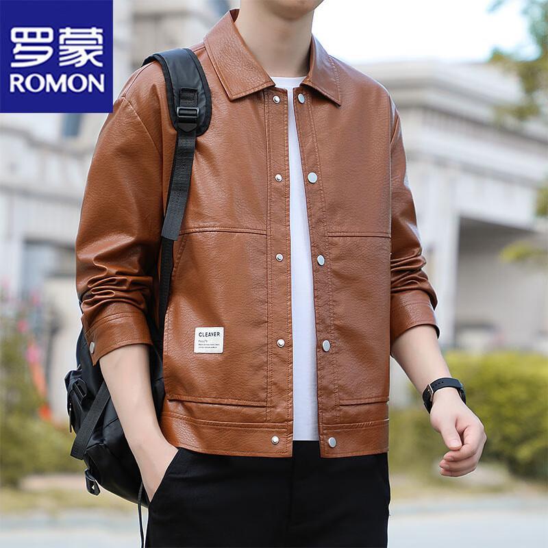 ROMON Men's Autumn/Winter Warm Faux Leather Jacket