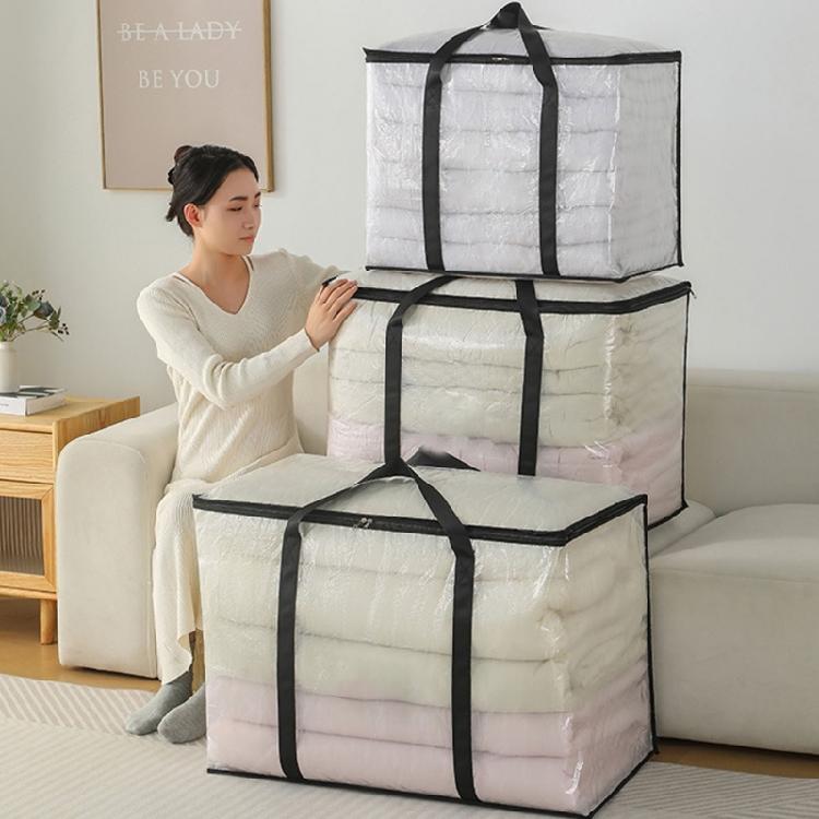 Clear Clothing Storage Bag PE Carry Holder with Wide Handles for Closet Shelves Moving Days and Room Use Daily
