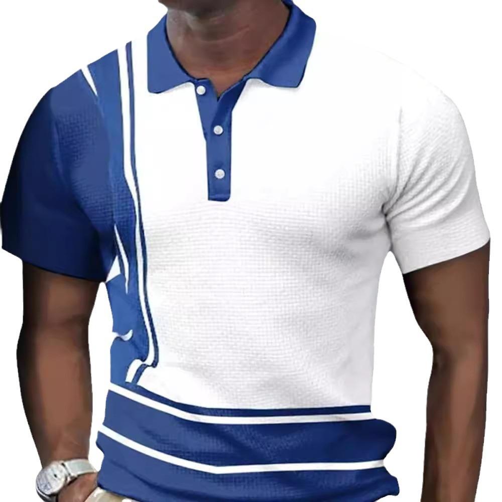Летняя новая мужская рубашка поло с короткими рукавами, цветные полосатые футболки на пуговицах