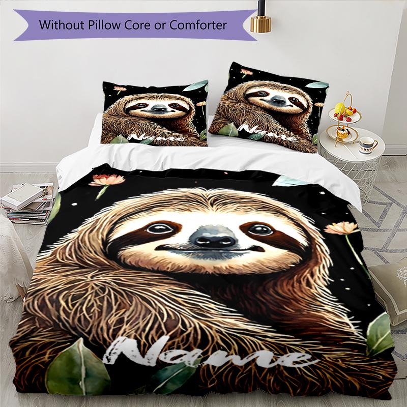 3pcs Custom Name Sloth Bedding Set Duvet Cover Closure Includes 1 Duvet Cover & 2 Pillowcases, Soft and Comfortable for All Seasons.