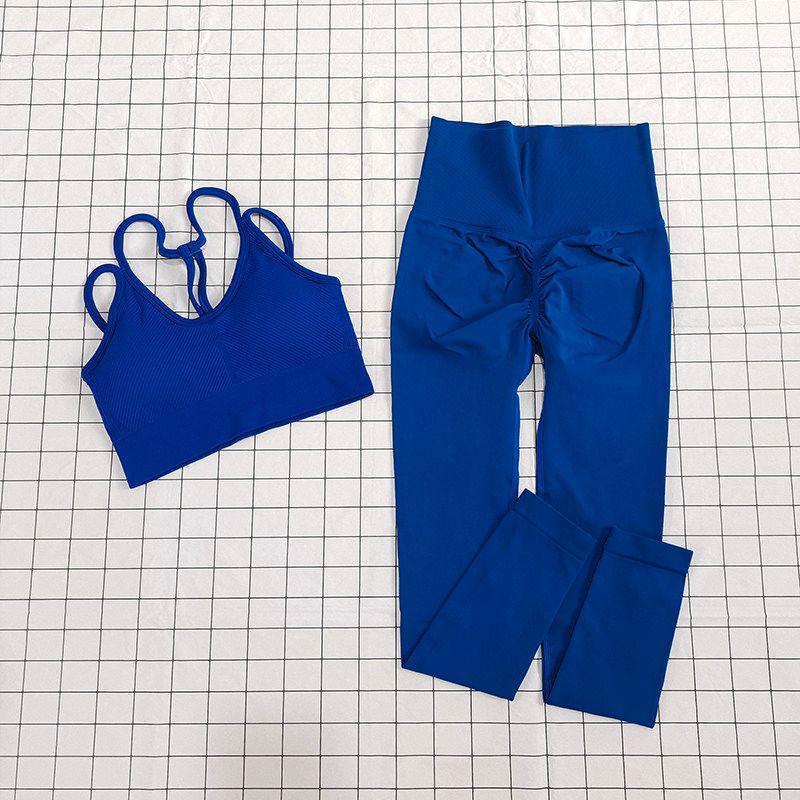 Suit for Women, Two-Piece Running Training Set, European and American Style Yoga Straps, Beautiful Back Design, Fitness High-Waisted Peach Pants