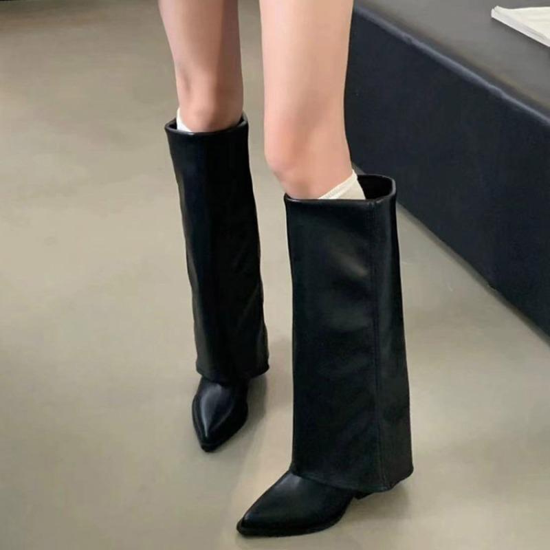 Высокие сапоги женские сапоги 2024 года трендовые туфли на высоком каблуке с острым носком женские зимние дизайнерские зимние сапоги кожаные готические мотоциклетные ботинки женские