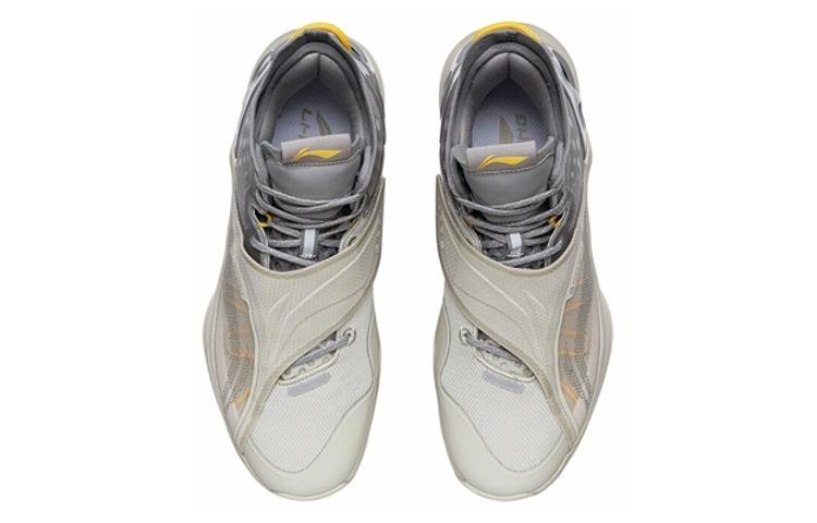Li Ning Износостойкие дышащие кроссовки для баскетбола средней высоты с текстурой крыла цикады, мужские, желто-серые ABAR081-5