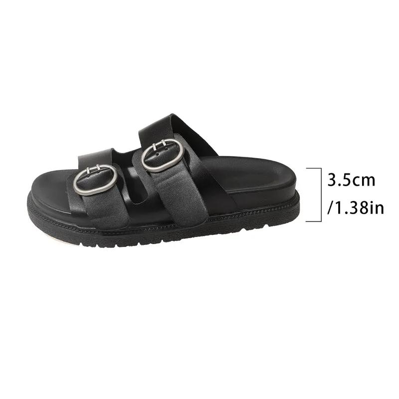 Обувь для женщин 2024 года, модные базовые женские тапочки, повседневные тапочки на платформе, женские тапочки с пряжкой на плоской подошве с открытым носком, женская обувь для отдыха на природе