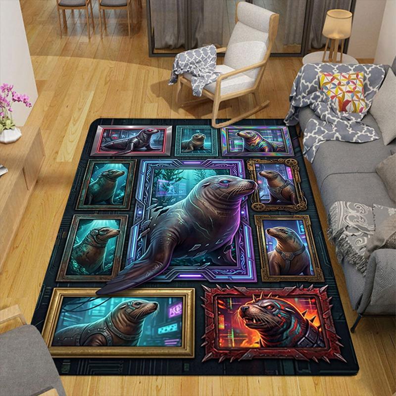 Cybernetic Seal Gallery Pattern Rug Floor Mat for Living Room or Bedroom Soft and Comfortable Carpet a Gift for Birthday and Holiday.