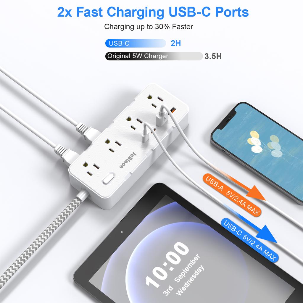 Multi Plug Outlet Extender Power Strip with 8 AC Outlets 4 USB Ports, Wall Socket Electrical Outlet Splitter for Home Office,US