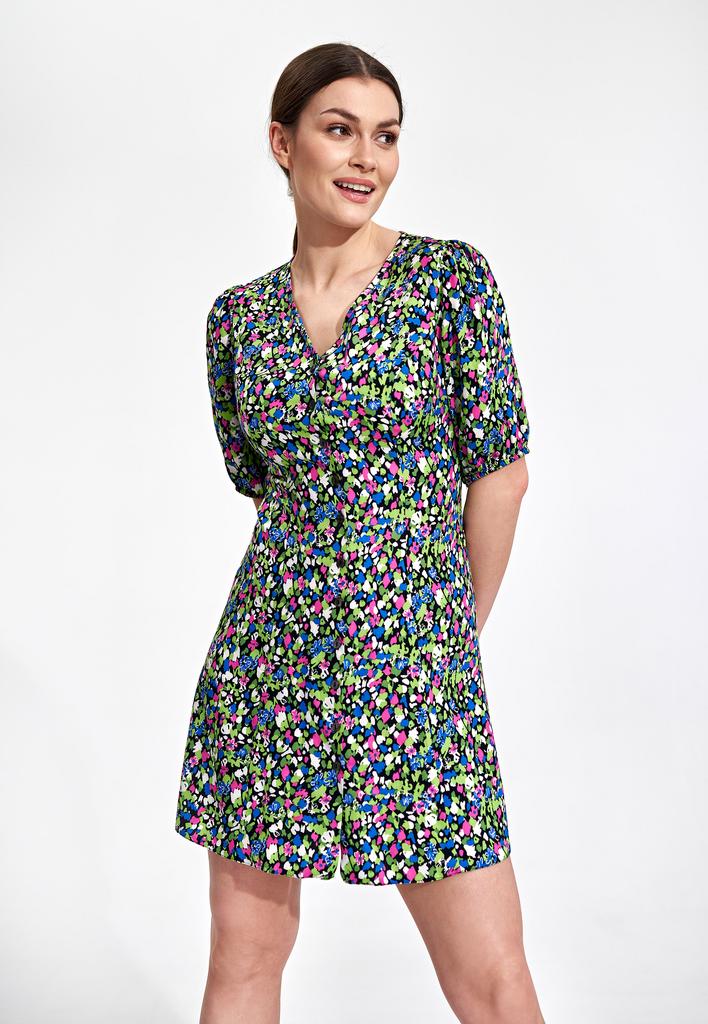 Mini summer dress with colorful flowers, fastened with buttons - M881 size