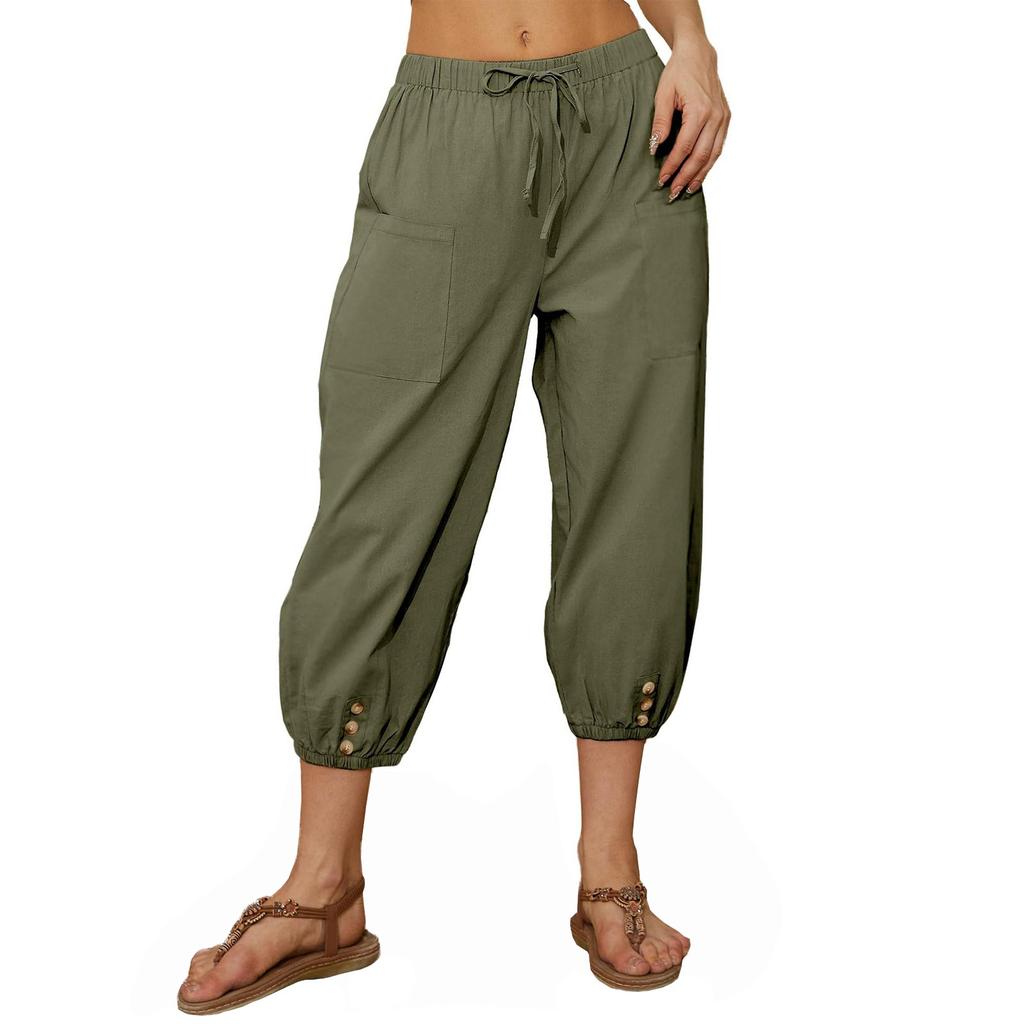 Женские модные повседневные однотонные брюки с карманами на шнурке и брюками с высокой талией