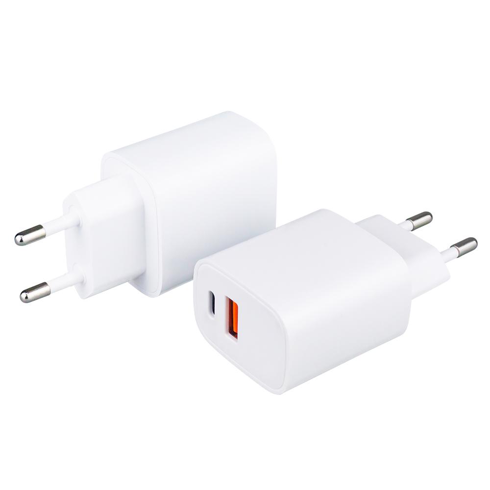 20W PD 20W QC3.0 Fast Charging Type C Dual USB Port Charger Universal EU Portable Wall Charger Mobile Phones Made ABS