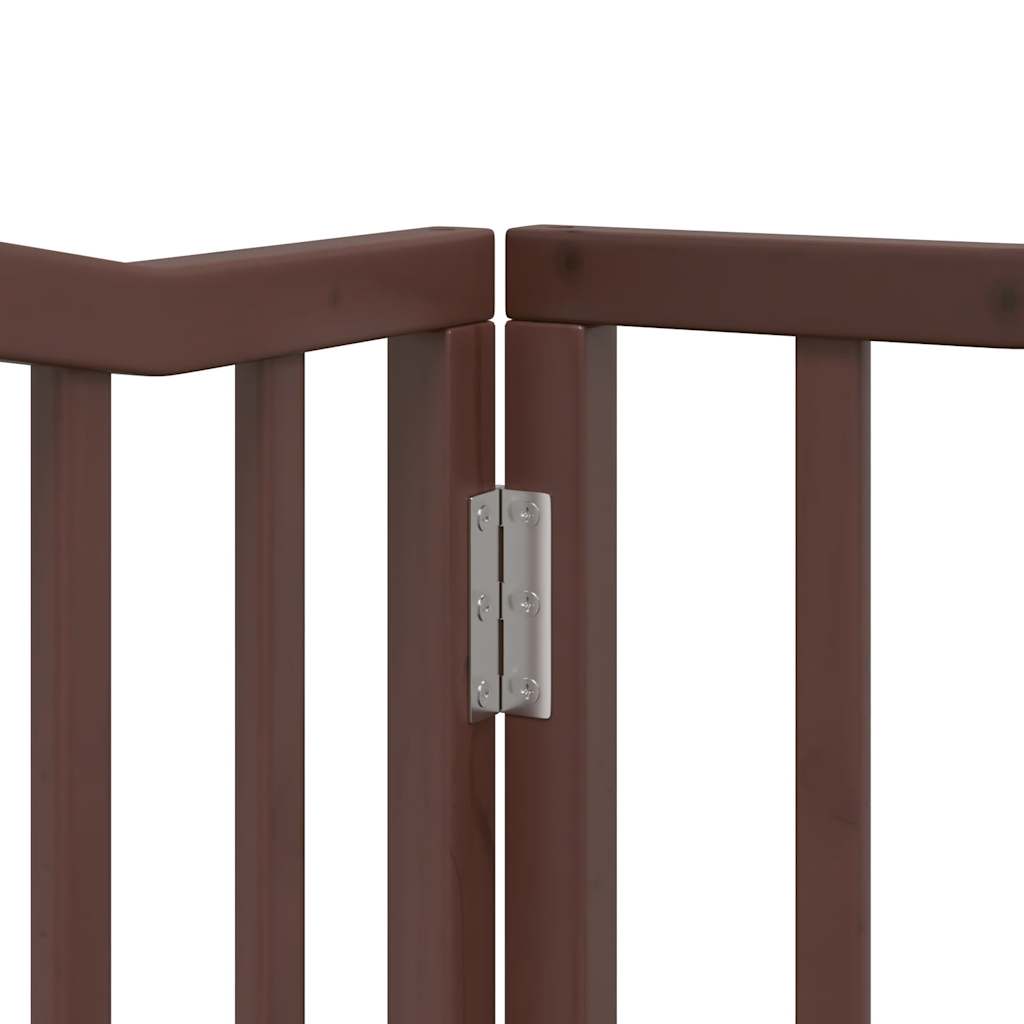 4 Piece Dog Gate with Door Foldable Brown Oak Finish 320 cm Poplar Wood