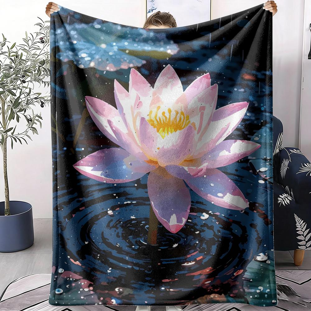 White Lotus Flower Throw Soft Flannel AC Blanket Lightweight Summer Nap Throw Cozy Blanket for Sofa Bed Travel Home