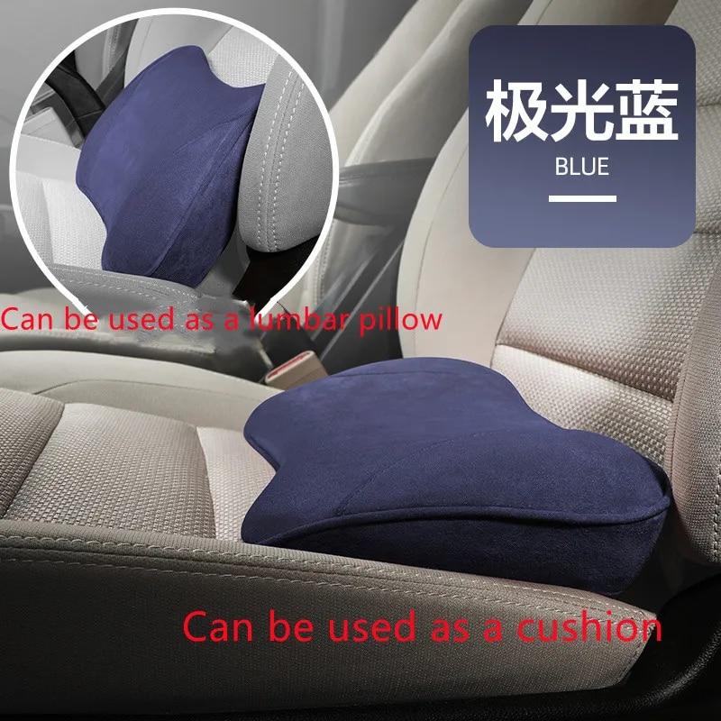 2-in-1 Car Seat Booster Universal Driver Memory Foam Lumbar Pillow Suede Seat Heightened Inclined Cushion Car