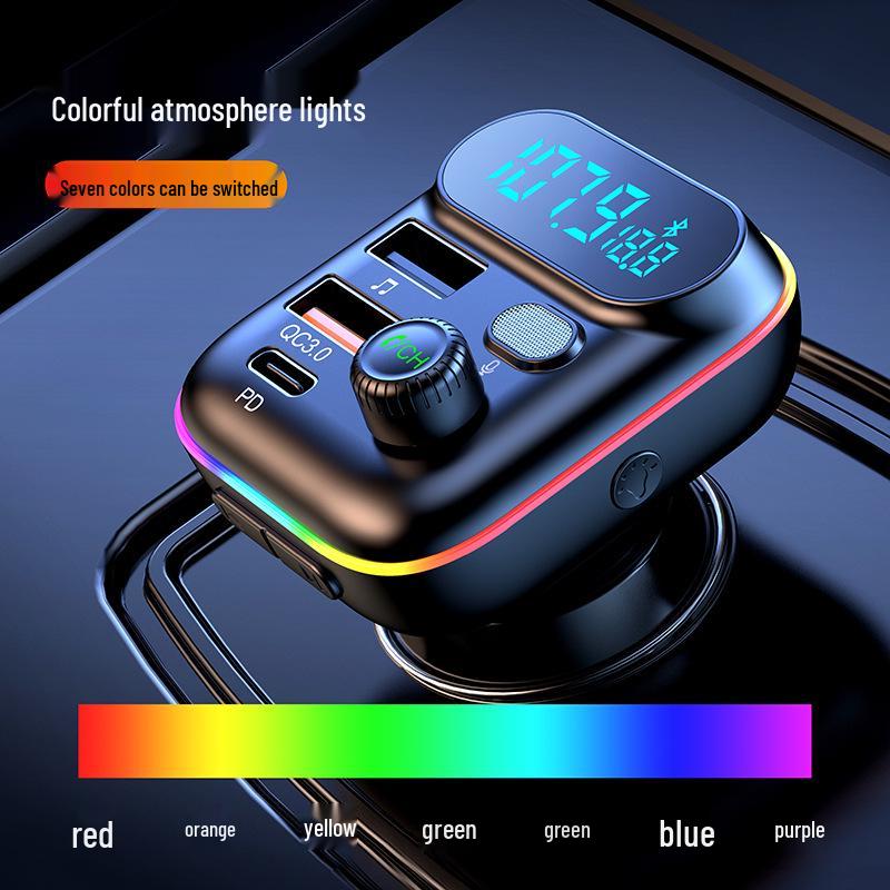 Bluetooth Автомобильный FM-передатчик и MP3-плеер с быстрой зарядкой PD 18W QC3.0 и семицветной подсветкой