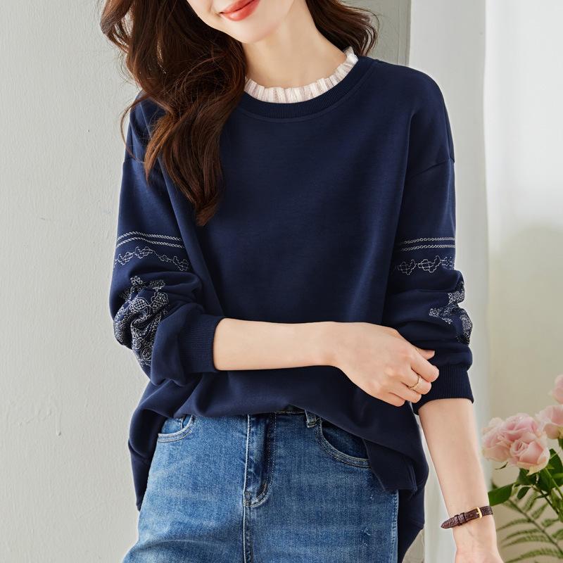 Spring and Autumn Ladies Thin Loose Round Neck Sweatshirt Women's Loose Casual Long Sleeve Comfortable Outerwear