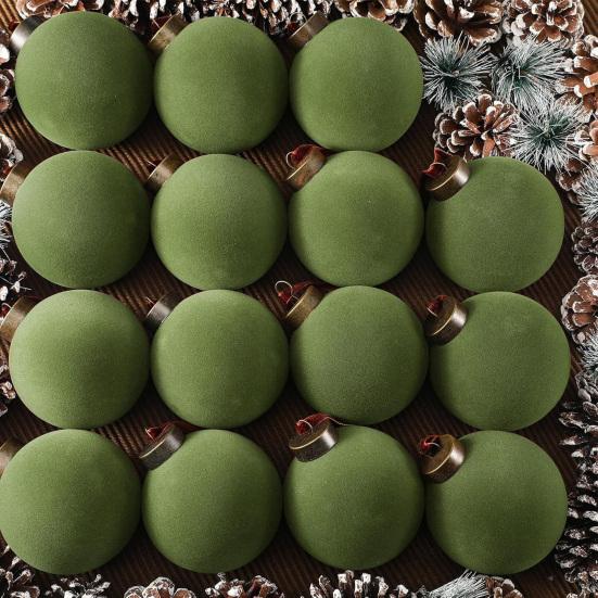 15 Pcs Velvet Christmas Ball Ornaments 3.15 Inch Flocked Plastic Ball Xmas Tree Hanging Decoration for Holiday Party Decor