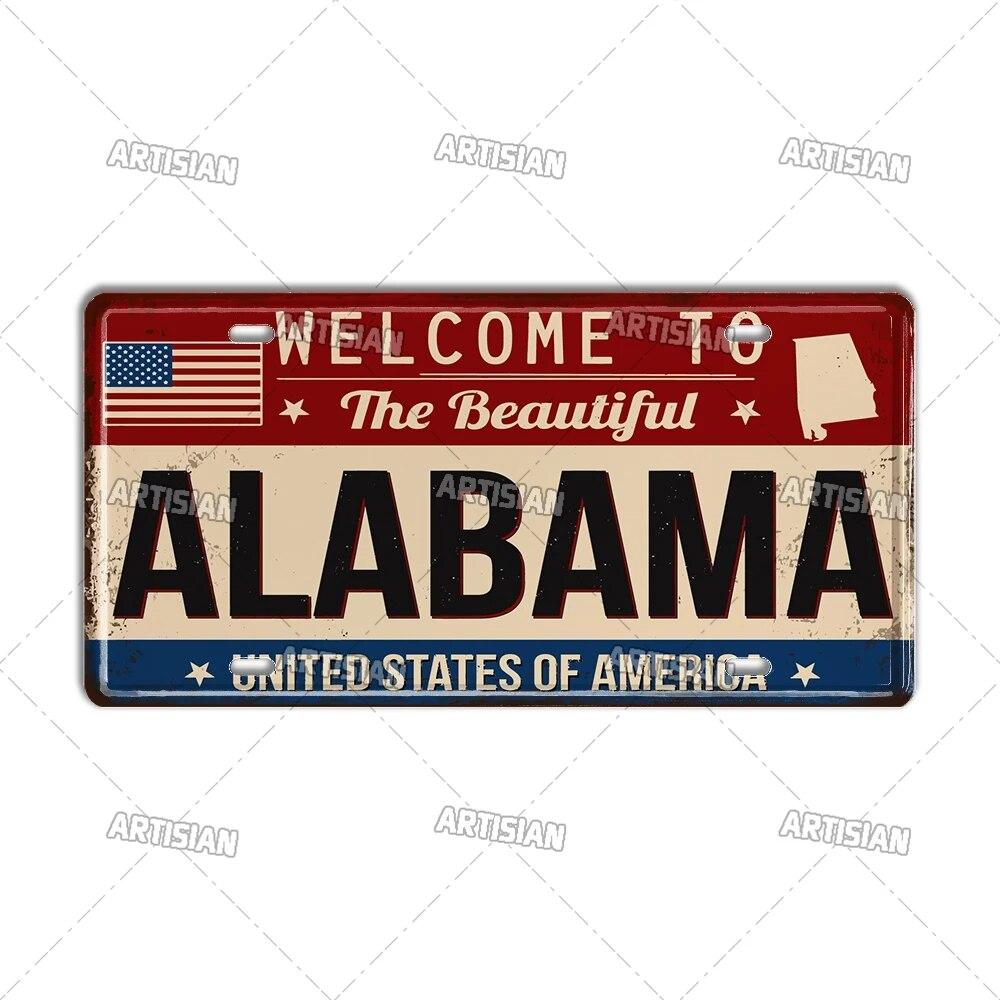 Artisian USA License Plate US Welcome To Metal Sign Landmark City State Decorative Plaque Wall Decor Garage Bar Pub Club Hotel