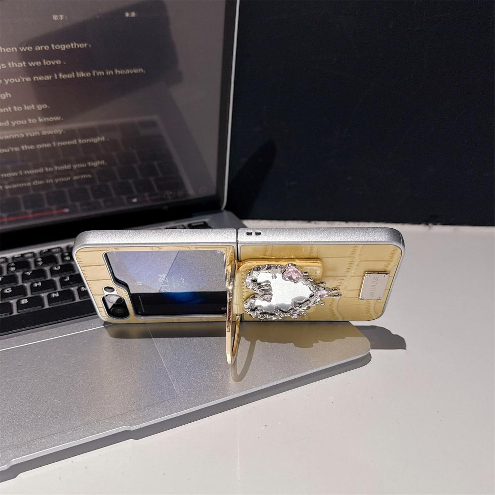 Милый Чехол-Зеркало в Форме Сердца с Узором под Крокодила для Samsung Galaxy Z Flip 7 6 5 4 3 flip7 Zflip Держатель-Кольцо Подставка Кожаный Чехол