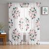 Pink Flowers Green Leaves Sheer Curtain For Living Room Bedroom Voile Curtains For Window Organza Curtains Party Tulle Drapes