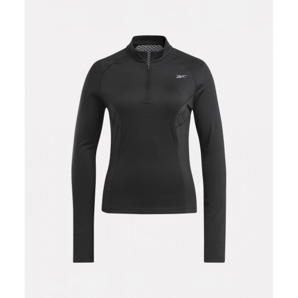 Reebok Футболка для бега на молнии до половины, черная, 100075413