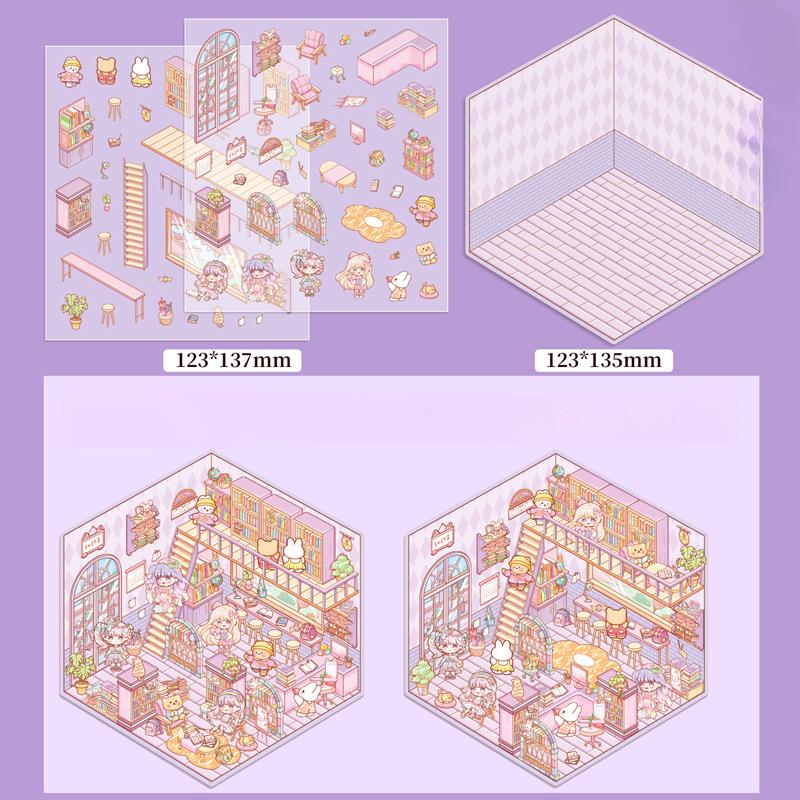 Diy House Landscape Stickers Cute Bubble Food Car Cabin Scene Sticker Festival Gift for Adult Kid Children Student