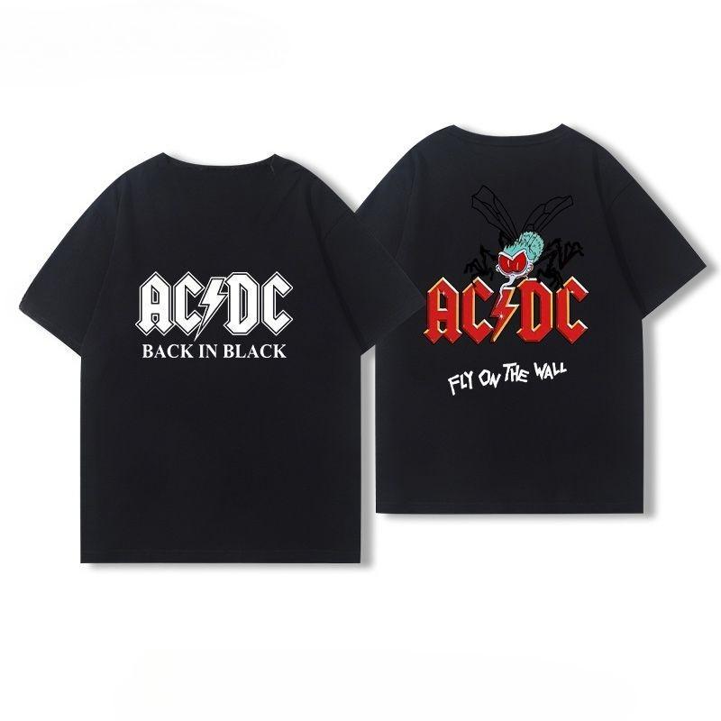 Футболки с коротким рукавом с символикой рок-группы AC/DC для мужчин и женщин из чистого хлопка в американском уличном хип-хоп стиле для лета