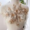 1Pcs Golden Red Beaded Beautiful Large Piece Rhinestone Embroidered Patch Wedding Dress Applique Accessories