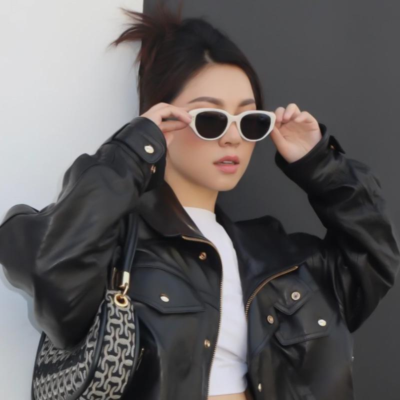 New Wang Jiayi style acetate black and white cat-eye sunglasses Fakme Sunglasses for men and women with UV protection redzons