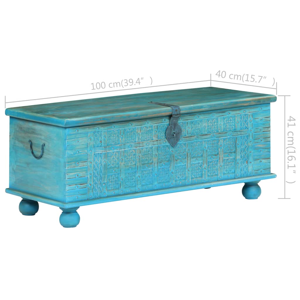 Storage Chest Solid Mango Wood Blue 100 x 40 x 41 cm
